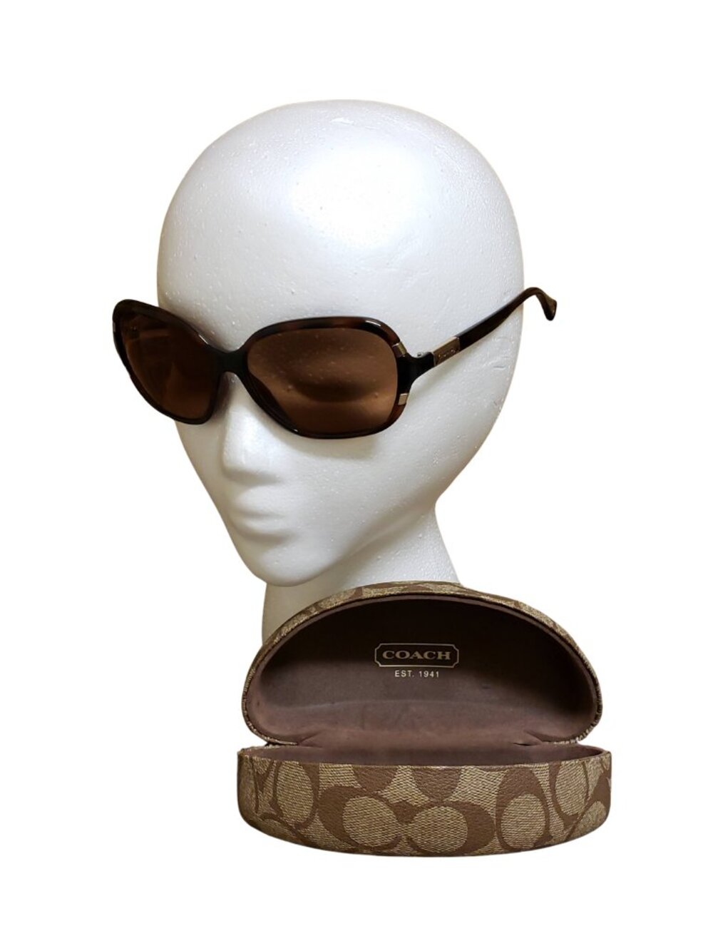 COACH Dark Tortoise Oversized Square Sunglasses Signature Hard Case FRAMES ONLY